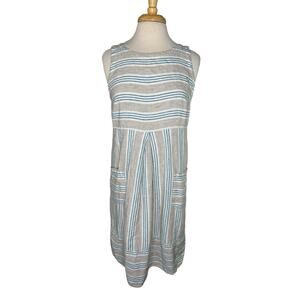 J.JILL Love Linen White Gray Blue Stripe Front Pocket Dress Size Small Womens